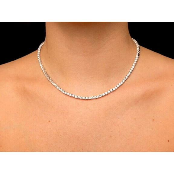 10 Ct Round Cut Lab-Created Diamond Tennis Necklace 14K White Gold Plated 18"