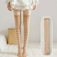 thumbnail image 2 of DJN Women's Over The Knee Coral Velvet Socks Thick Striped Winter Long Socks for Sleeping and Home Floor Socks Coffee One Size, 2 of 4