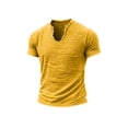 thumbnail image 5 of Homeyce Men's Casual Linen T Shirts V-Neck Short Sleeve Washed Frayed Raw Edges Tops Summer Beach Vacation Casual Tshirt Solid Color Muscle Fit Thin Breathable Basic Tees,Yellow 3XL, 5 of 6
