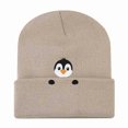 thumbnail image 4 of XIAOCHA Warm Fall‑Winter Beanie for Women，Penguin‑Embroidered Beanies，Daily Outdoor Headwear,Khaki, 4 of 6