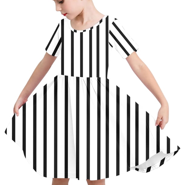 Odeerbi Niñas de Verano Vestido de Línea A Rayas Vestido de Columpio Vestido Elástico de Manga Corta Para Niños