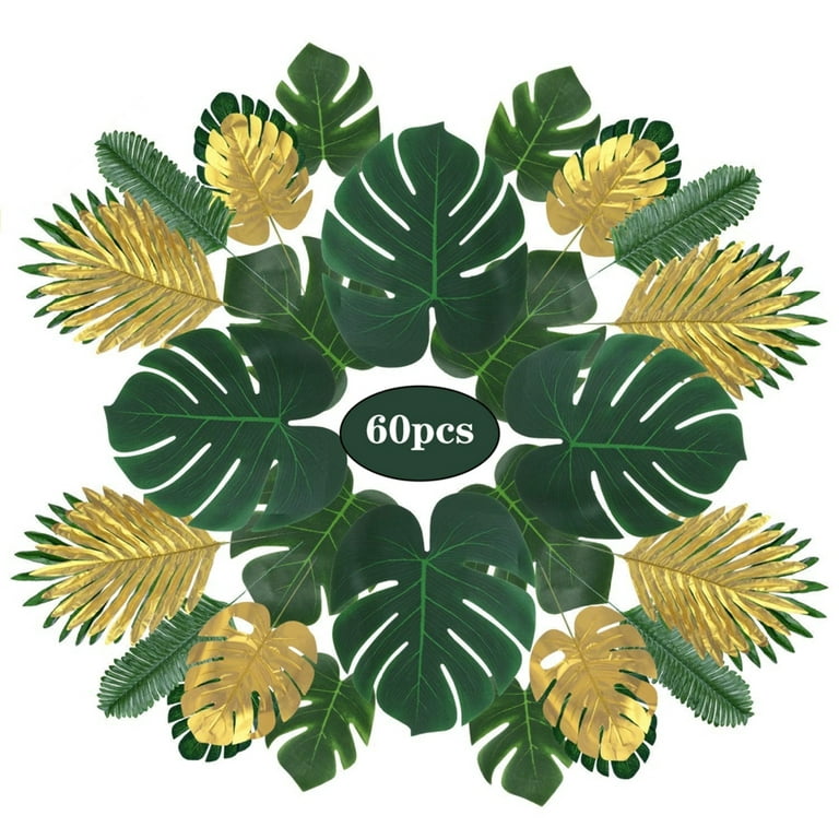 20PCS Gold Palm Leaves 4 Types Artificial Tropical Monstera Plant Jungle  Theme Party Leaves Decorations for Baby Shower Party Wedding Table