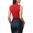 thumbnail image 3 of Bodysuit for Women Sleeveless Mock Neck Sides Ruched Sexy Jumpsuit XS Red, 3 of 6