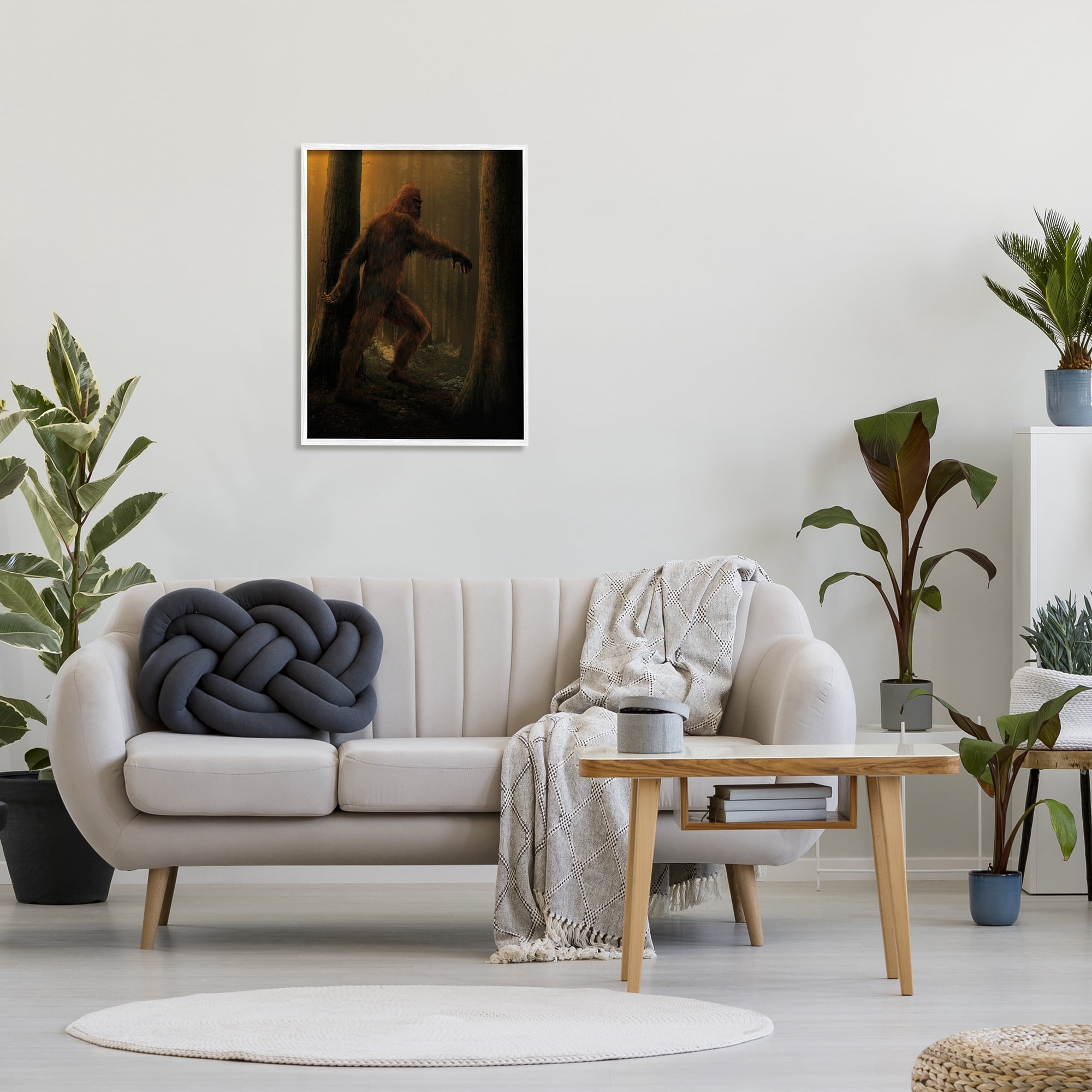 Stupell Industries Big Foot in Nature Fairy Tales & Fantasy Painting White Framed Art Print Wall Art, 24 x 30