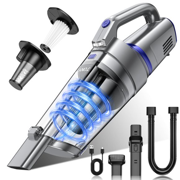 JONYJ Handheld Vacuum Cordless, 16000PA Strong Suction Hand Held Car Vacuum Cleaner, Portable Hand Vacuum Rechargeable with Multi-Nozzles & LED Light for Home, Car,
