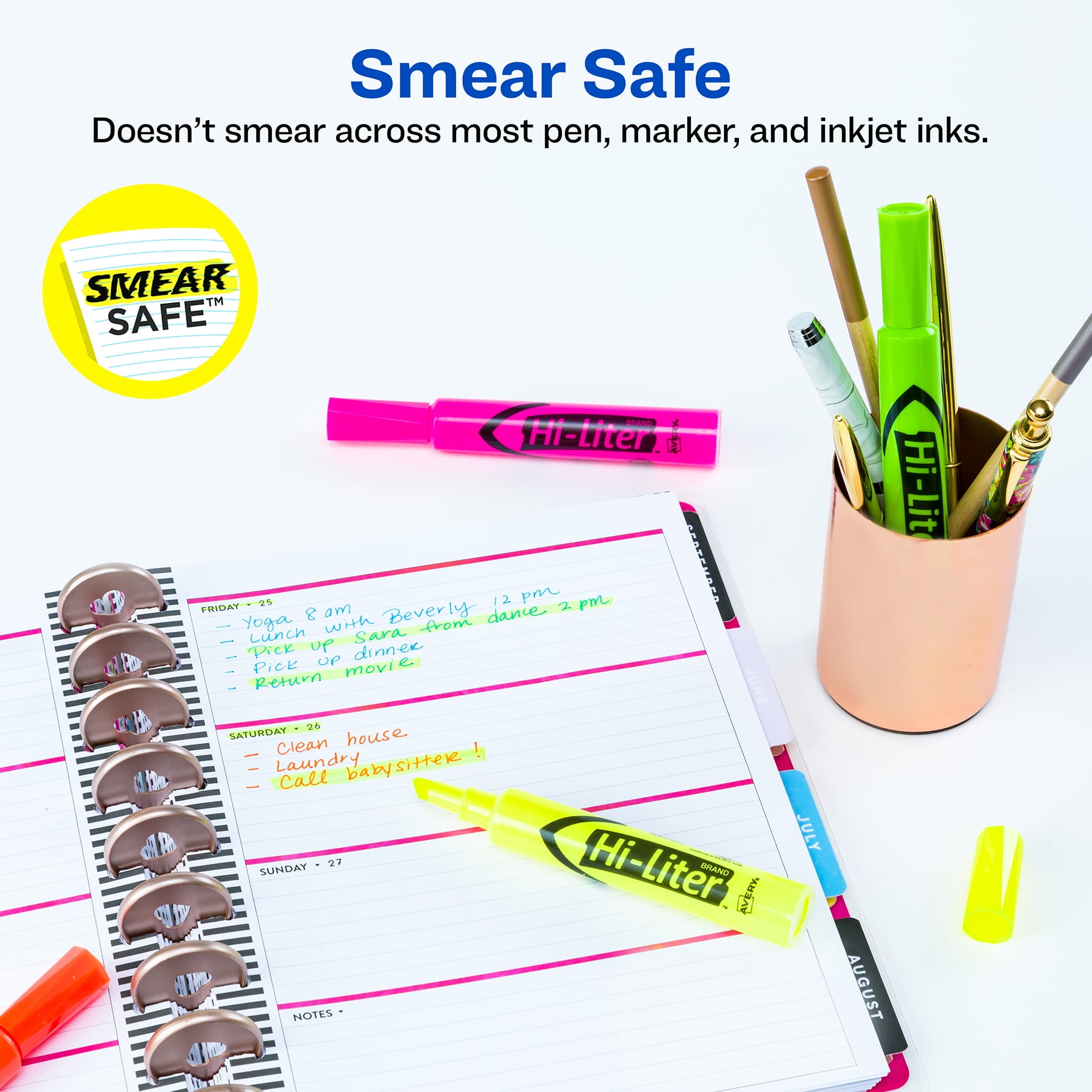 Avery Hi-Liter Desk-Style Highlighters, Assorted Colors, Smear Safe, Nontoxic, 4 Per Pack, 4 Packs