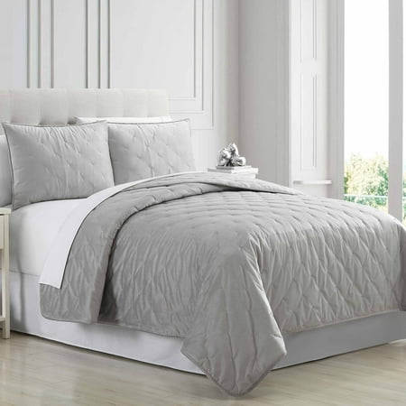 Dot Dotted Cotton Quilt - Cottage Lane 3 Piece Velvet Dot Embroidery Quilt Set - King Silver