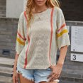 thumbnail image 2 of Taqqpue Womens Summer Tops Crew Neck 3/4 Sleeve Casual Striped Lightweight Knit Trendy Boho Clothes Pullover Sweaters, 2 of 9