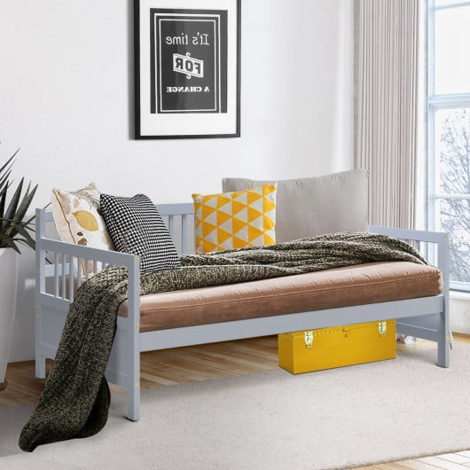Twin Size Wooden Slats Daybed Bed with RailsGray