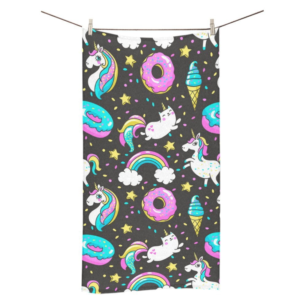 MKHERT Seamless Pattern With Unicorns Donuts Rainbow Bath Towel Shower