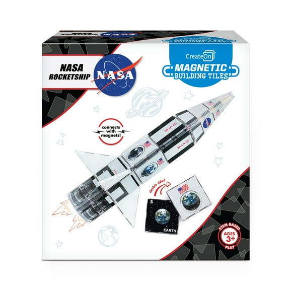 CreateOn NASA Rocketship Magnetic Tiles 18-Piece Set