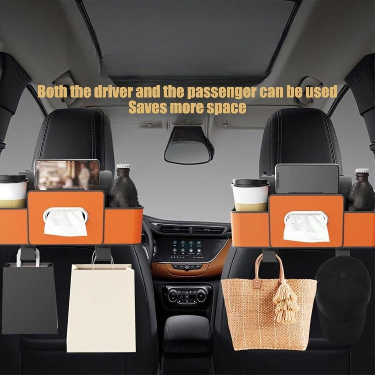 Car Organizers and Storage Box, 4 in 1 Multifunctional  Car Organizer and Storage Box Back Seat, Car Headrest Backseat Organizer for Hold Phone, Drinks, Handbag, Car Accessories
