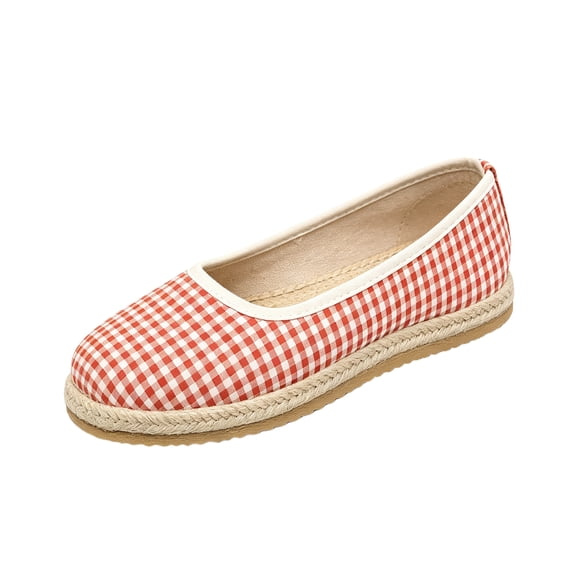 Yungyresw Flat Shoes For Women Plaid Pattern Comfortable Round Toe Slip On Shoes Everyday Work Fashion Casual Dress Shoes Red 36