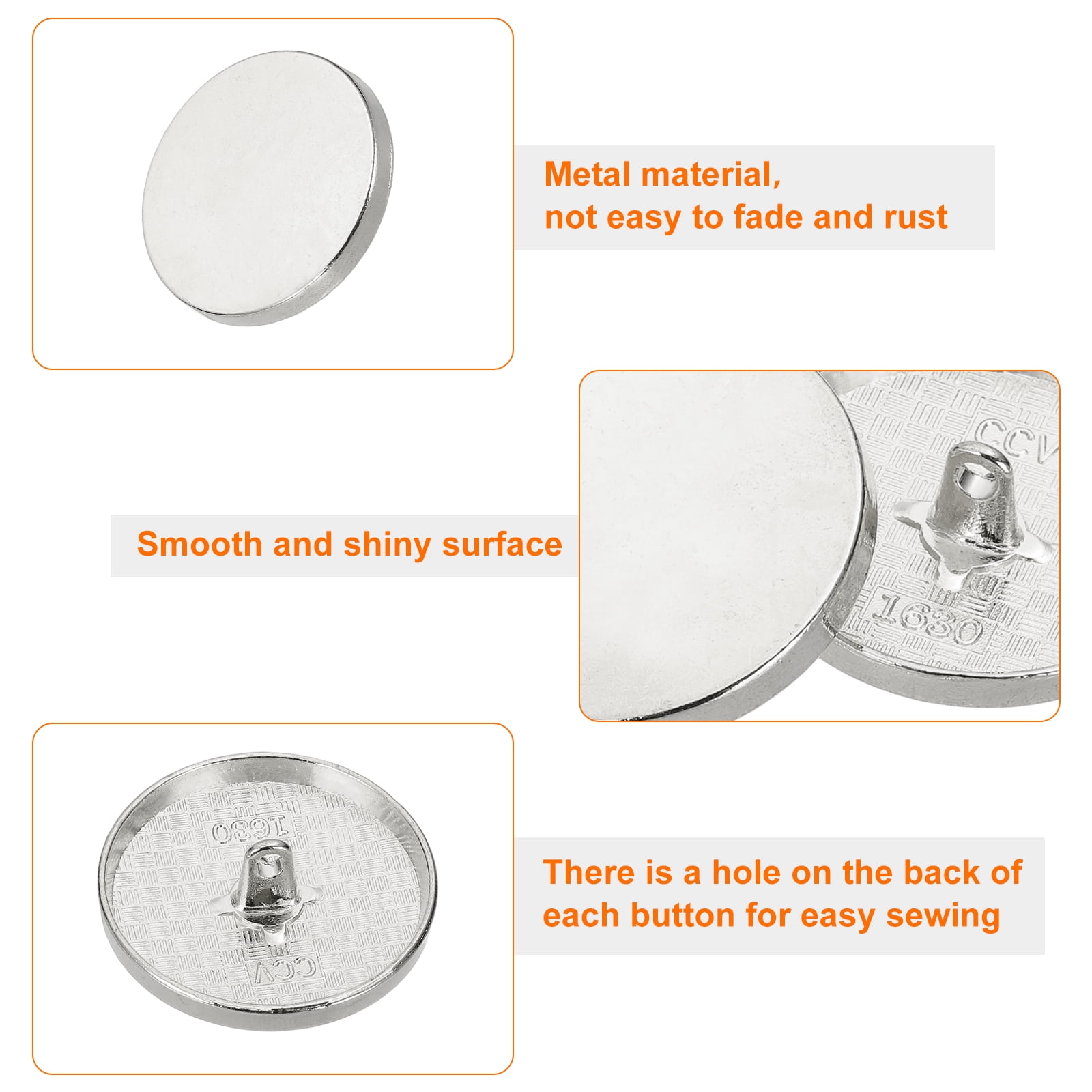 50pcs 48L Metal Round Flat Sewing Buttons 30mm Alloy Shank Craft Replacement Button for Men Women Suit Woolen Coat Shirt Trousers Sewing Crafts, Silver Tone