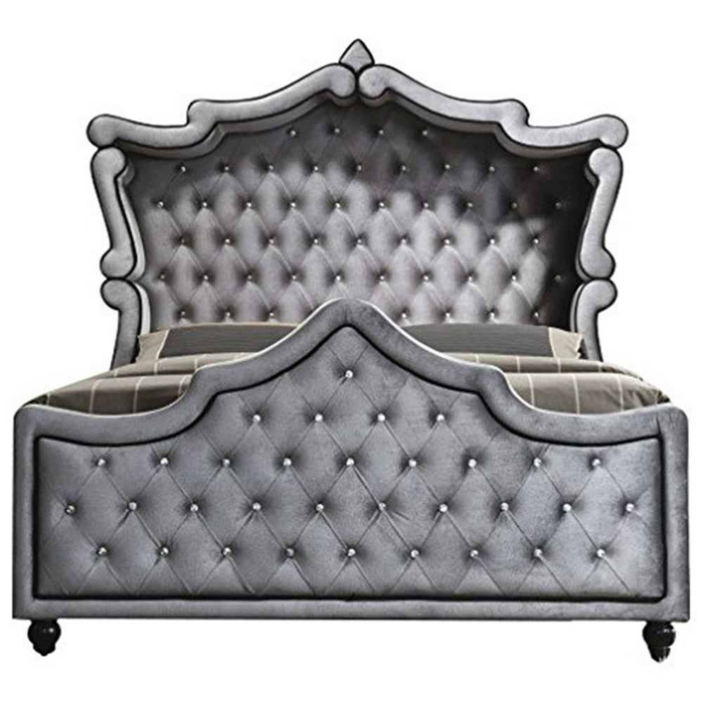 Meridian Furniture Hudson Grey Velvet Queen Canopy Bed