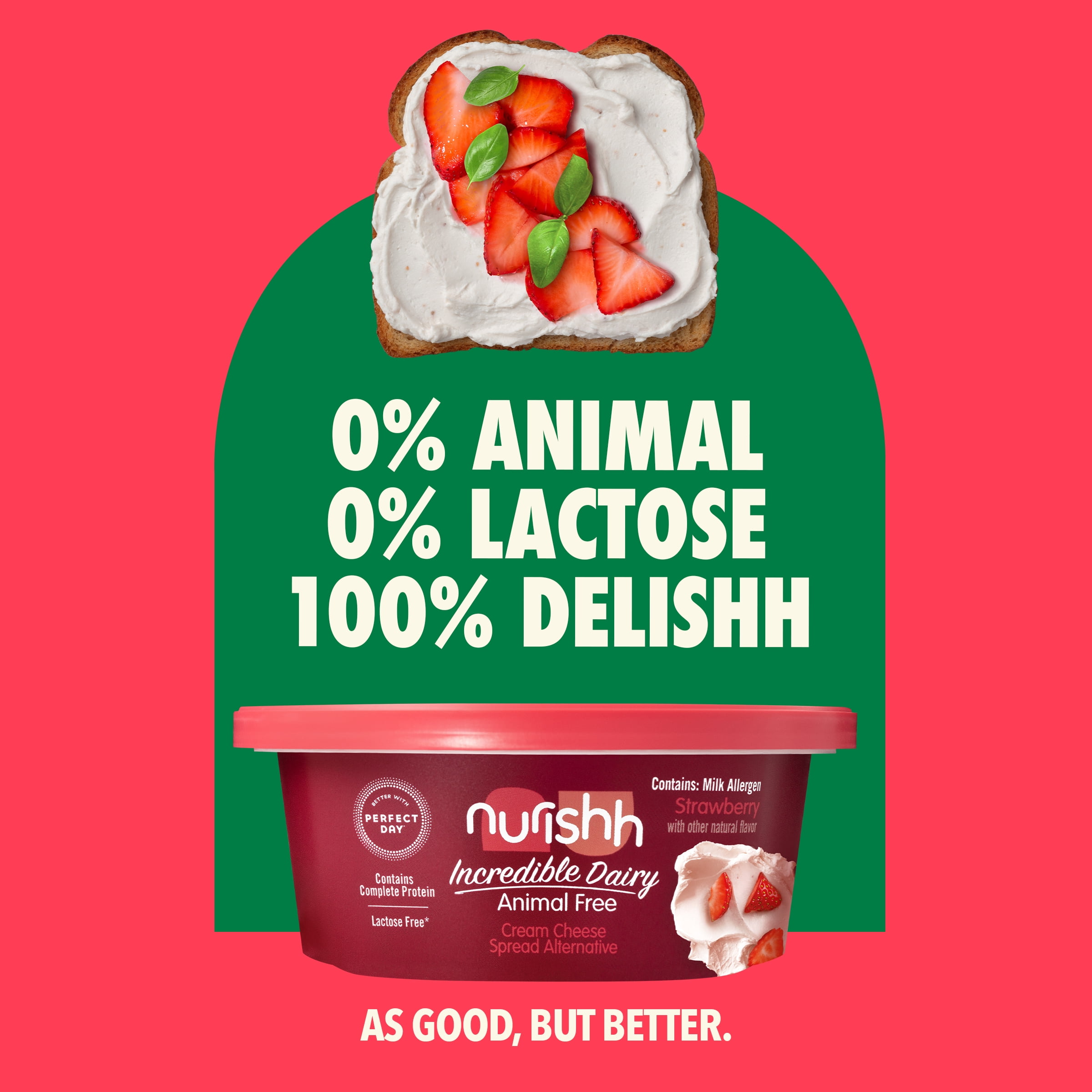 Nurishh Lactose Free Spreadable Cream Cheese Alternative  Strawberry, 6.5 oz. Tub. Refrigerated