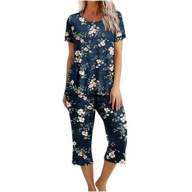 Conjunto de Verano para las Mujeres Impreso Cuello Redondo sin Mangas Y Pantalones, Casual Dos Piezas para las Mujeres