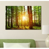 wall26 Canvas Print Wall Art Sunrise Over The Green Forest Nature Wilderness Photography Modern Art Rustic Scenic Colorful Multicolor for Living Room, Bedroom, Office - 16"x24"