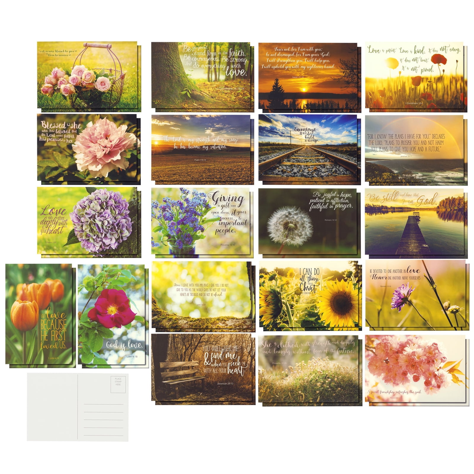40 Pack Blank Bible Verse Postcards, All Occasion Inspirational Quotes from Christian Scripture, 20 Designs, 4 x 6 in