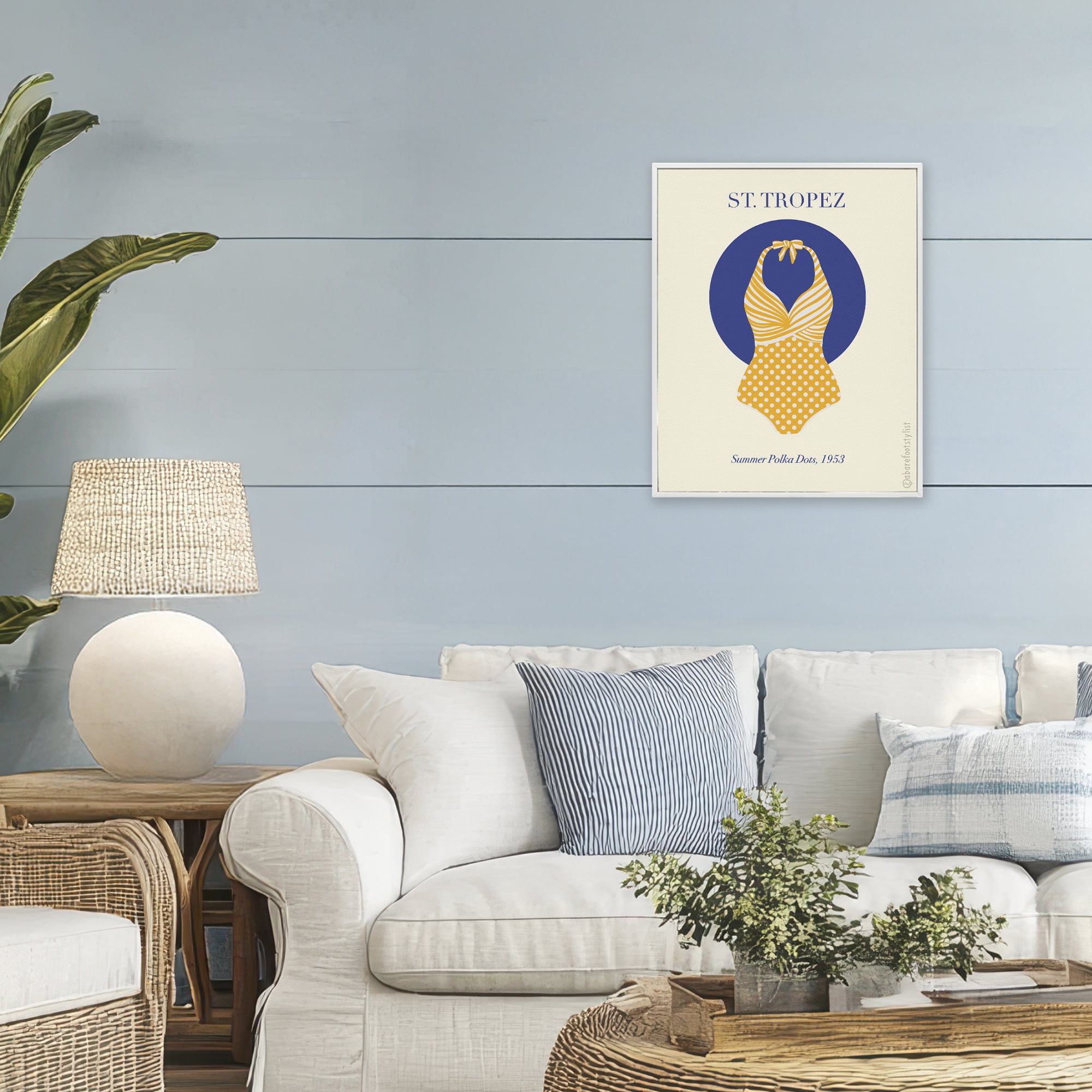 Stupell Industries St. Tropez Dotted Swimsuit White Framed Giclee Art, design by A Barefoot Stylist