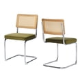 thumbnail image 6 of Hassch Mid Century Modern Dining Chairs Set of 2, Accent Kitchen Side Chairs with Natural Cane Back, Velvet Upholstered Padded Seat, and Stainless Chrome Cantilever Base (Olive Green), 6 of 9