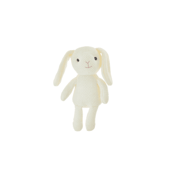 Easter Small Knit Bunny Plush, White, 10.5 Inch Soft Stuffed Rabbit with Floppy Ears, Embroidered Face