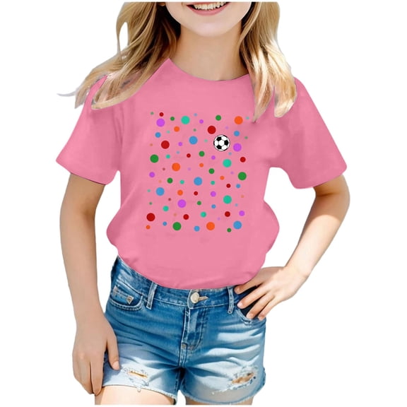 Bobifish Big Girls Tees Short Sleeve Crew Neck T Shirts Soccer Polka Dot Print Summer Daily Wear Girls Kids Children Tops