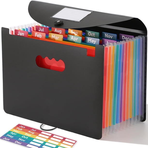 Organizador de archivos con forma de acordeón SorTrax, 12 bolsillos mensuales, negro