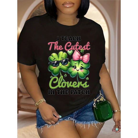 Funny St Patricks Day Clover Teacher Graphic Women Casual Tee