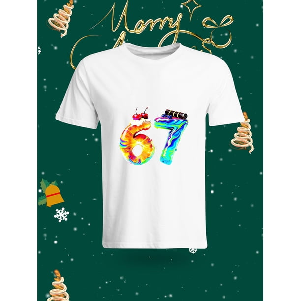 Funny 67 Number Christmas Element Printed Unisex T-Shirt Fashion Casual Top with Festive Atmosphere