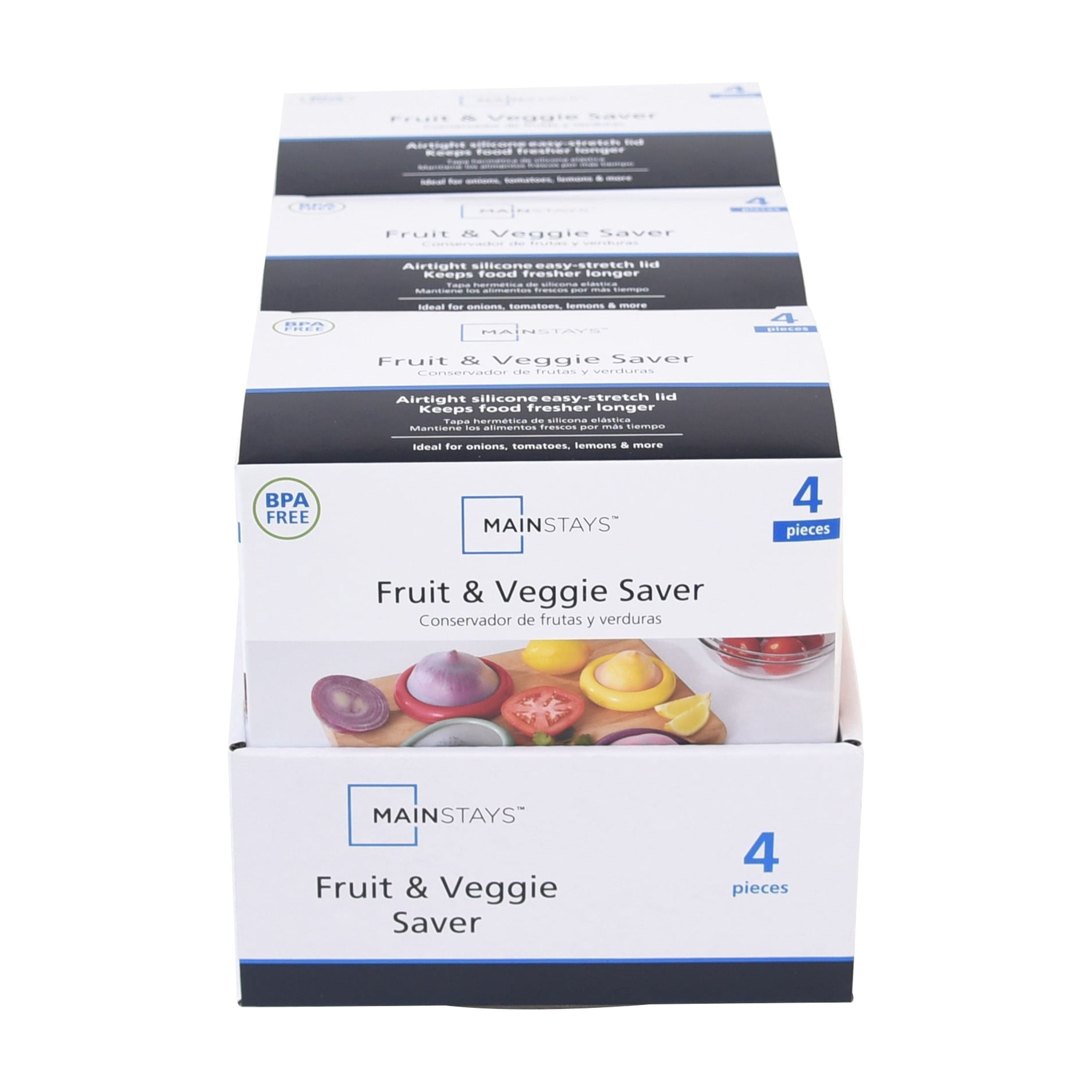 (2 pack) Mainstays 4-Piece Silicone Reusable Stretchable Produce Saver for Fresh Fruits and Vegetables