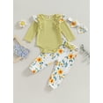 thumbnail image 2 of Bagilaanoe 3pcs Newborn Baby Girl Long Pants Set Ruffle Long Sleeve Romper Tops + Flower Leggings + Headband 3M 6M 12M 18M Infant Casual Outfits, 2 of 9