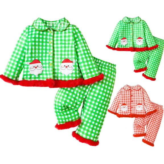 Mepaouo Toddler Plaid Christmas Pajamas Girl Boy 2 Piece Pjs Sleepwear Button Down Shirt Pants Set Green 6-12 Months