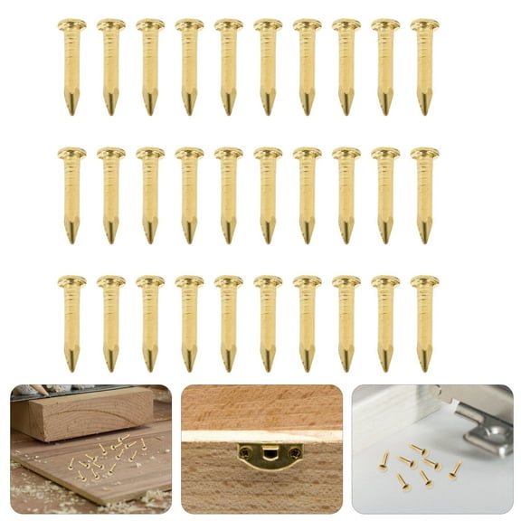 Squalise 200pcs 8mm Brass Nail Round Nails for Furniture DIY Small Hinges Decorative Boxes (Brass)