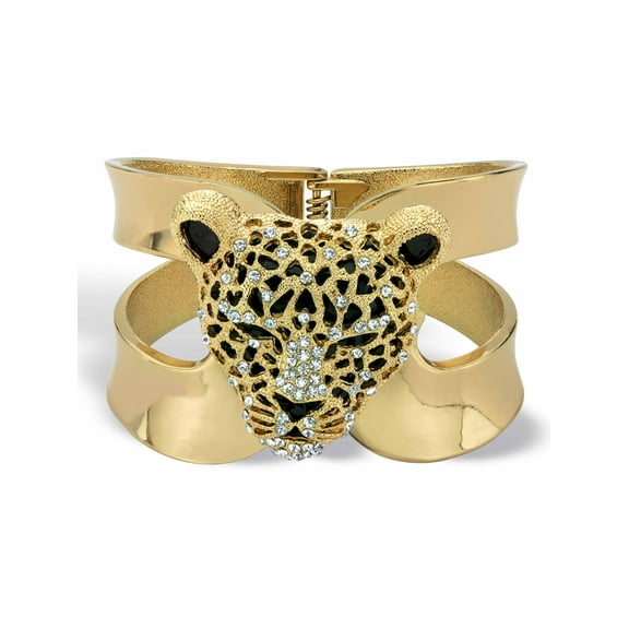 PalmBeach Jewelry Crystal Leopard Hinged Cuff Bangle Bracelet in Goldtone (50mm)