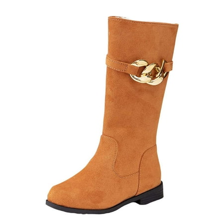 

Povozer Girls Boots Mid Calf Round Toe Toddler Western Cowboy Boot Riding Shoes(Brown 7-8 Years)