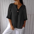 thumbnail image 3 of Daiosportswear Women's 3/4 Sleeved Button V-Neck Shirt Fashionable and Loose Spring and Summer Top Black S(S), 3 of 5