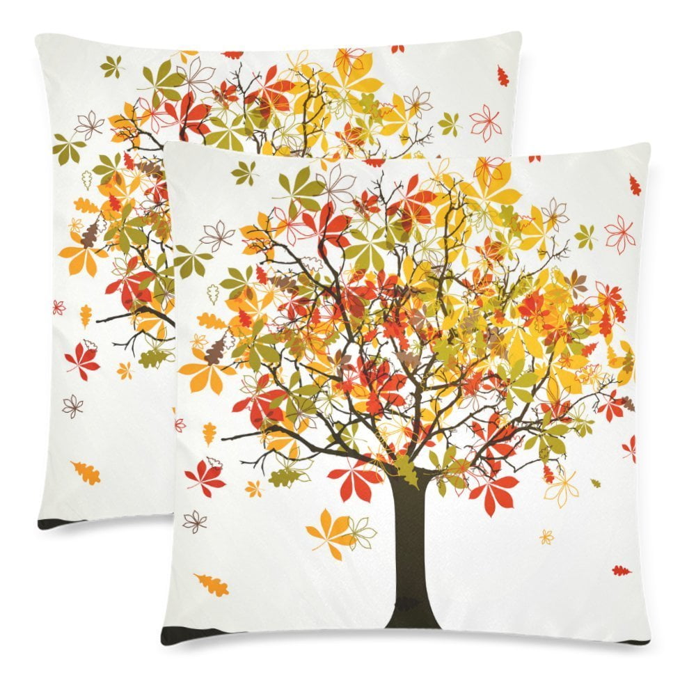 YKCG Autumn Harvest Tree Of Life Pillowcase Cushion Case Cover 18x18 Twin Sides, Fall Tree Leaves Zippered Throw Pillow Case Shams Decorative, Set of 2