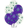 PMU Balloons PartyTex 11 Inch Premium Crystal Clear and Purple with All-Over Print Green Leaves Pkg/50