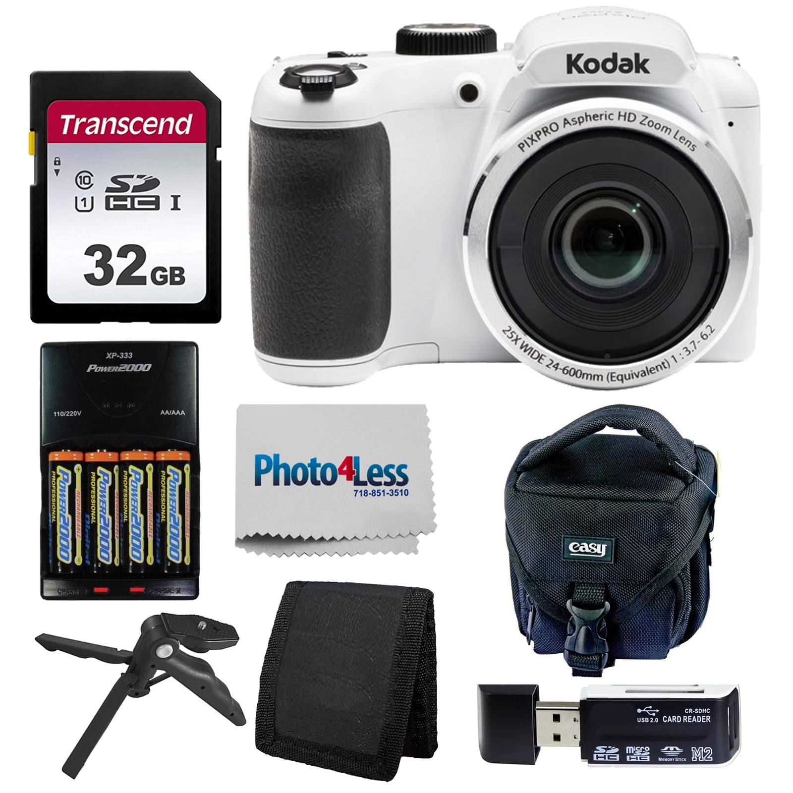 Kodak PIXPRO AZ252 Digital Camera (White) Kit + 32GB Memory Card