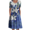 thumbnail image 1 of QJUHUNG Midi pour Femmes Été Décontracté en Vrac Boho Floral Imprimé Col Rond Manches Courtes Genou Longueur Robe Froncée avec Poches, 1 of 5