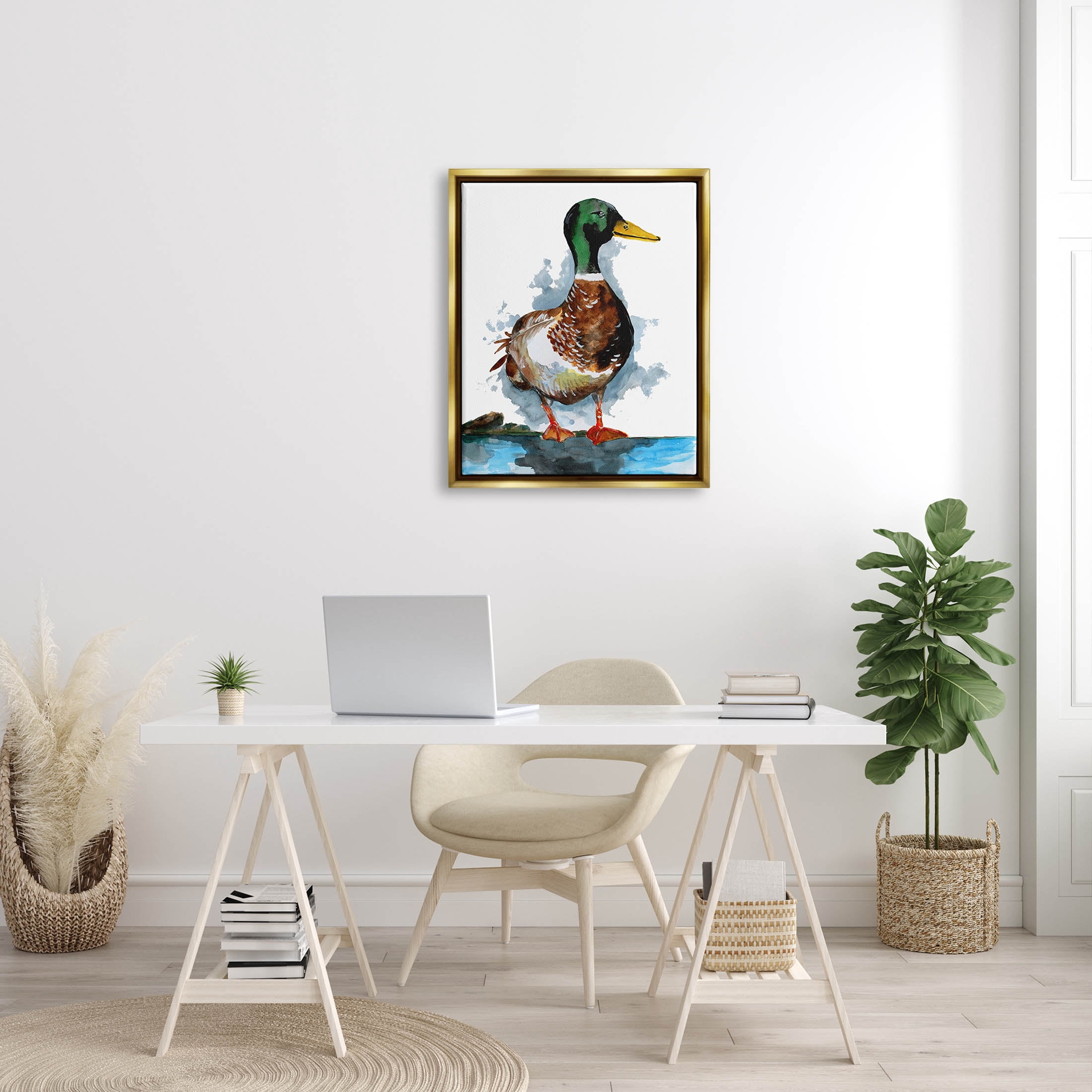 Mallard Duck Water's Edge Animals & Insects Graphic Art Metallic Gold Framed Art Print Wall Art