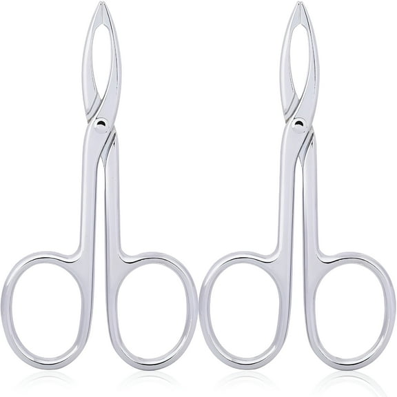 FACEGA 2 Pieces Tweezers with Scissor Handle and Slant Tip for Eyebrow Care and Facial Hair Removal (Straight Tip, Silver)
