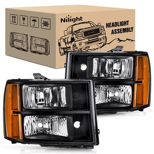 Nilight Headlight Assembly for 2007-2014 GMC Sierra 1500 2500 3500 HD - Black Housing, Amber Corner, Clear Lens - Replacement Headlights