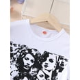 thumbnail image 5 of Mikrdoo 9-10 Years Big Girl's Retro Portrait Print Outfit Short Sleeve Graphic Top + Flare Leg Ripped Jeans Holiday Casual Set, Summer 2Pcs Clothes, 5 of 8