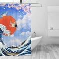 thumbnail image 4 of Vintage Japan Fabric Shower Curtains,Watercolor Ink Ancient Mount Fuji Crane Red Sun Hotel Quality,Machine Washable,72x72inch(183x183cm) for Bathroom., 4 of 6
