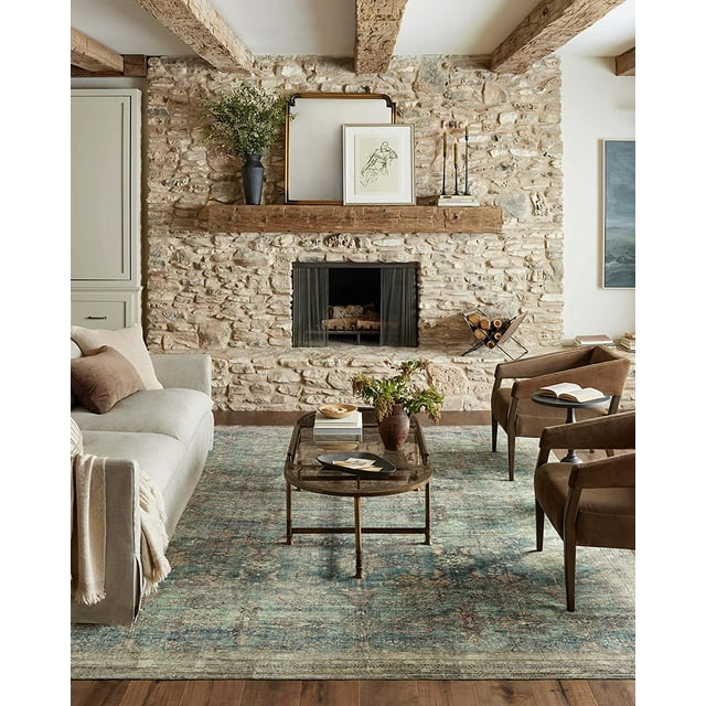 Loloi Magnolia Home by Joanna Gaines x Banks BAN-01 Collection Machine Washable Ocean/Spice 2'-6" x 7'-6" Runner Rug
