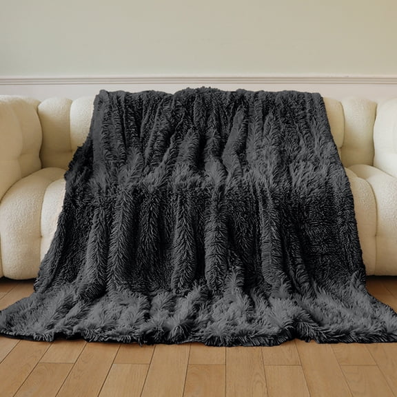 HCBY Reversible Throw Blankets Extra Soft Shaggy Fuzzy Sherpa Blankets Cozy Warm Lightweight Fluffy Faux Fur Blankets for Bed Couch Sofa Home Decor Washable (Dark Gray 63"x51")