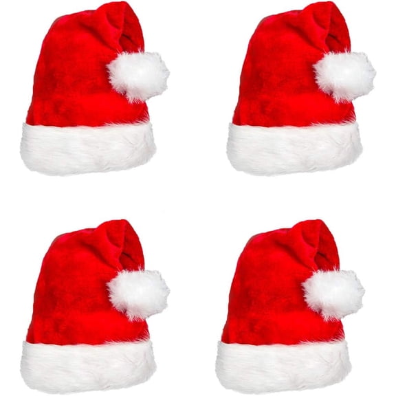 FUNING  4 Pack Plush Santa Hat Confortable Velvet Red Christmas Hat for Christmas Party Favors Fit for Adults and Kids