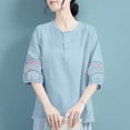 thumbnail image 7 of fatyb Plus Size Linen Shirts Embroidery Short Sleeve Button up Vintage Tops Casual Boho Blouses for Women, 7 of 7